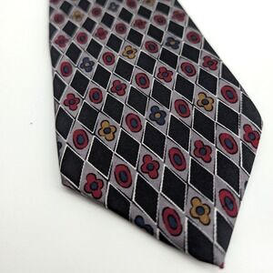Monsieur Givenchy Silk Tie Vintage Diamond Floral Harlequin Geometric Navy Red